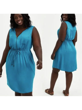 Torrid Teal Challis Zip Front Shirtdress Size 1X